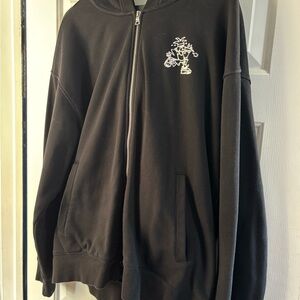H&M Black Zip-Up Sweater with Embroidery